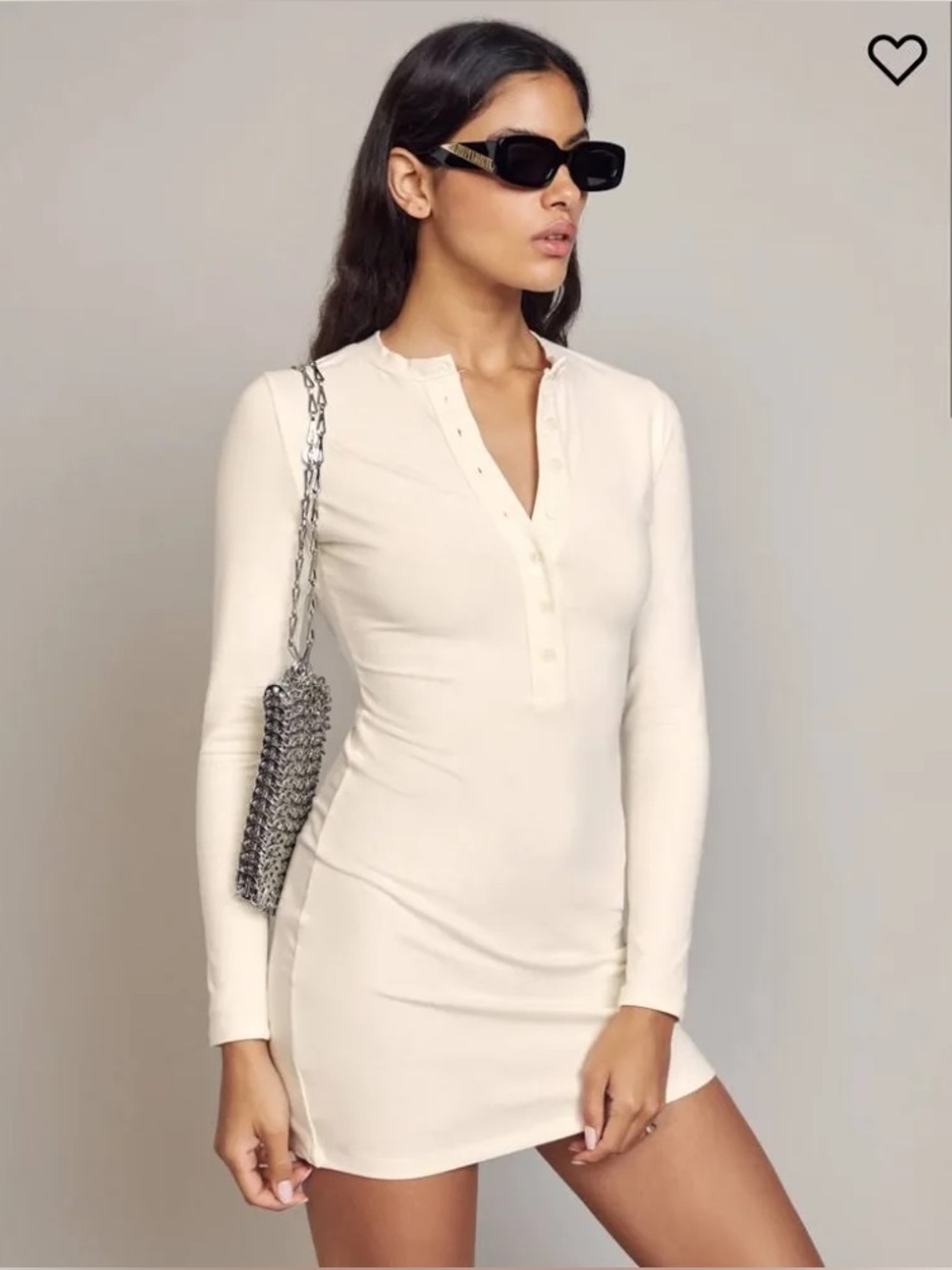 Reformation Cream Tam Henley Bodycon Mini Long Sleeve Dress (size M)